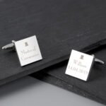 Personalised Any Role Decorative Top Hat Motif Wedding Silver Finish Square Cufflinks - Image 3