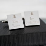 Personalised Any Role Decorative Top Hat Motif Wedding Silver Finish Square Cufflinks - Image 4