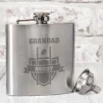 Personalised Rugby Crest Stainless Steel Hip Flask