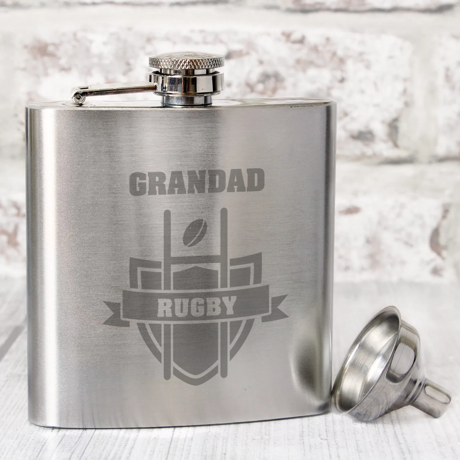 P0102T13 Personalised Rugby Crest Stainless Steel Hip Flask Personalised Rugby Crest Stainless Steel Hip Flask - Image 1