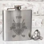 Personalised Golf Crest Stainless Steel Hip Flask