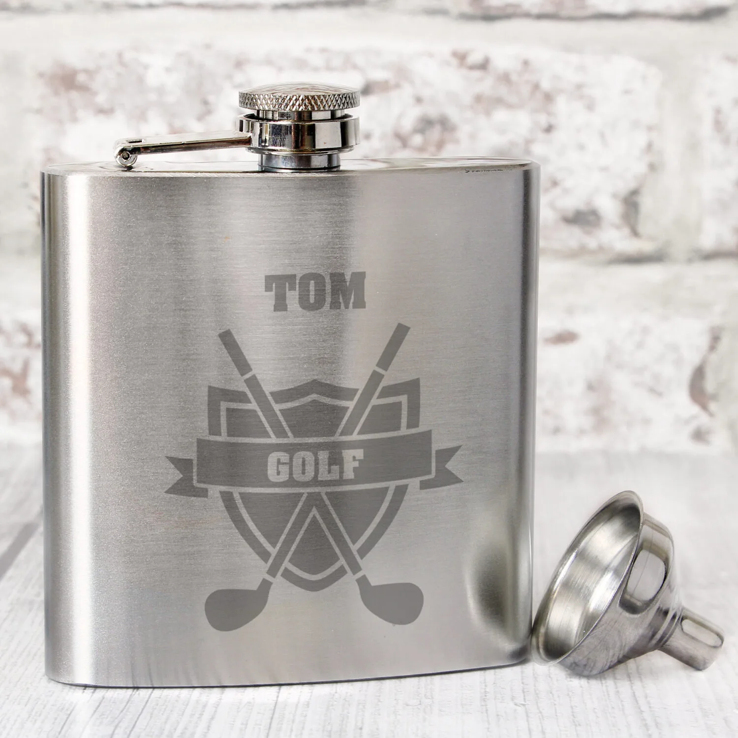 Personalised Golf Crest Stainless Steel Hip Flask - Image 1