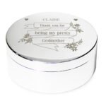 Personalised Garden Bloom Design Round Silver Nickel Plated Trinket Box - Image 5