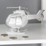 Personalised Any Message Helicopter Shaped Silver Plated Money Box