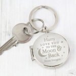 Personalised 'Love You To The Moon & Back' Silver Finish Photo Keyring