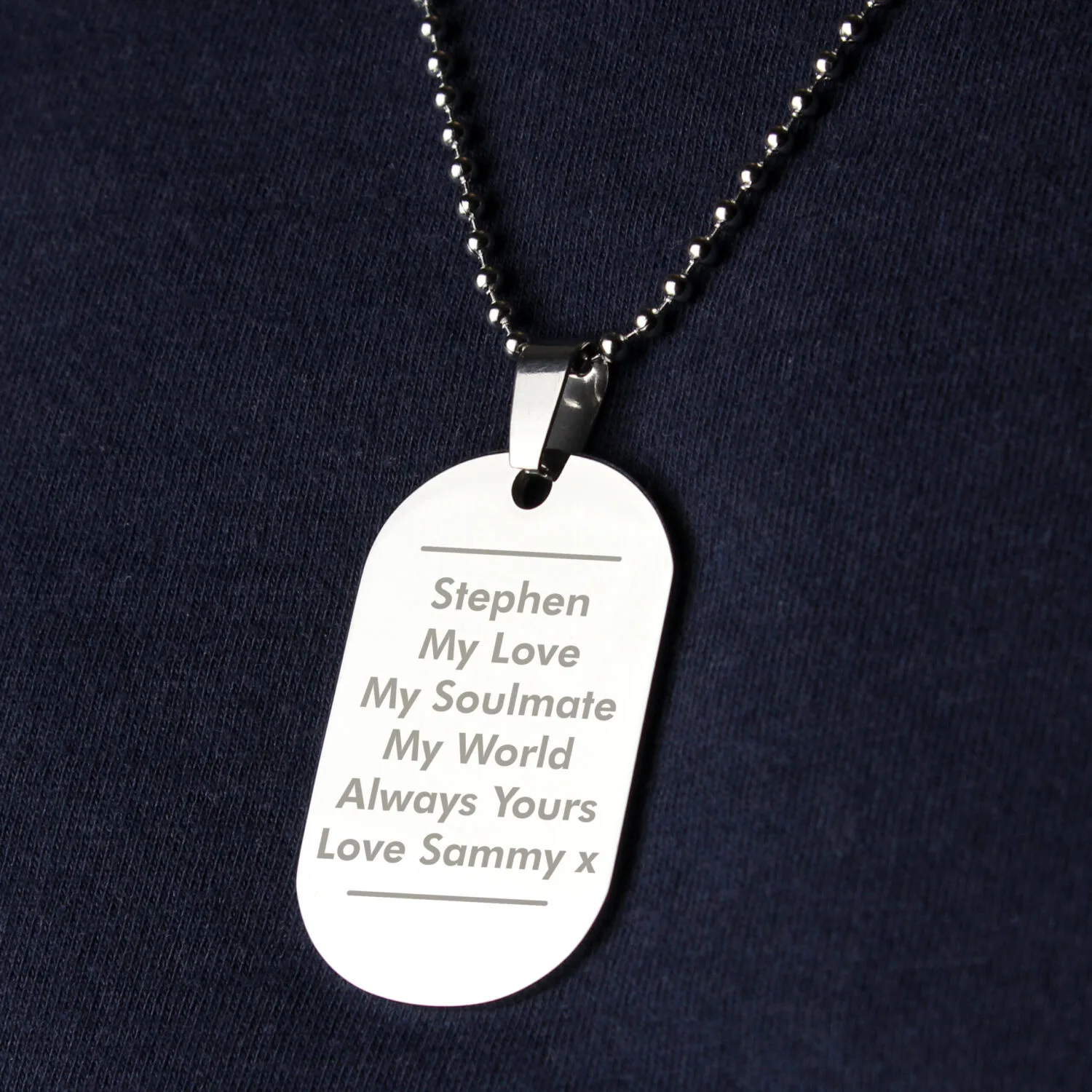 P0102T67 Personalised Any Message Classic Design Stainless Steel Dog Tag Necklace Personalised Any Message Classic Design Stainless Steel Dog Tag Necklace - Image 1
