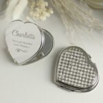 Personalised Swirls & Hearts Diamante Heart Shaped Silver Nickel Plated Compact Mirror - Image 2