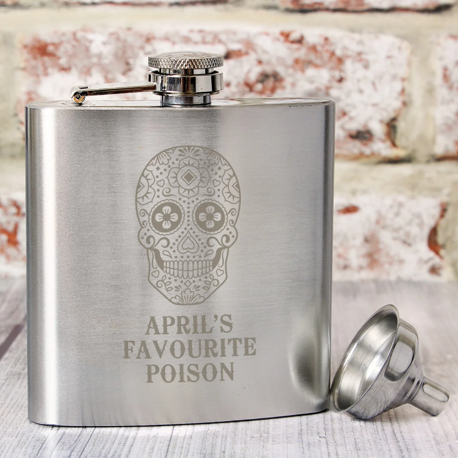 Personalised Sugar Skull Design Stainless Steel Hip Flask - Image 2