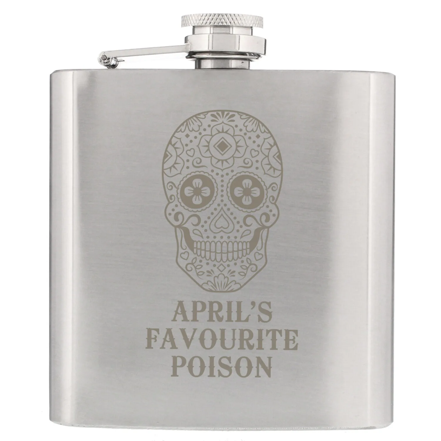 Personalised Sugar Skull Design Stainless Steel Hip Flask - Image 4