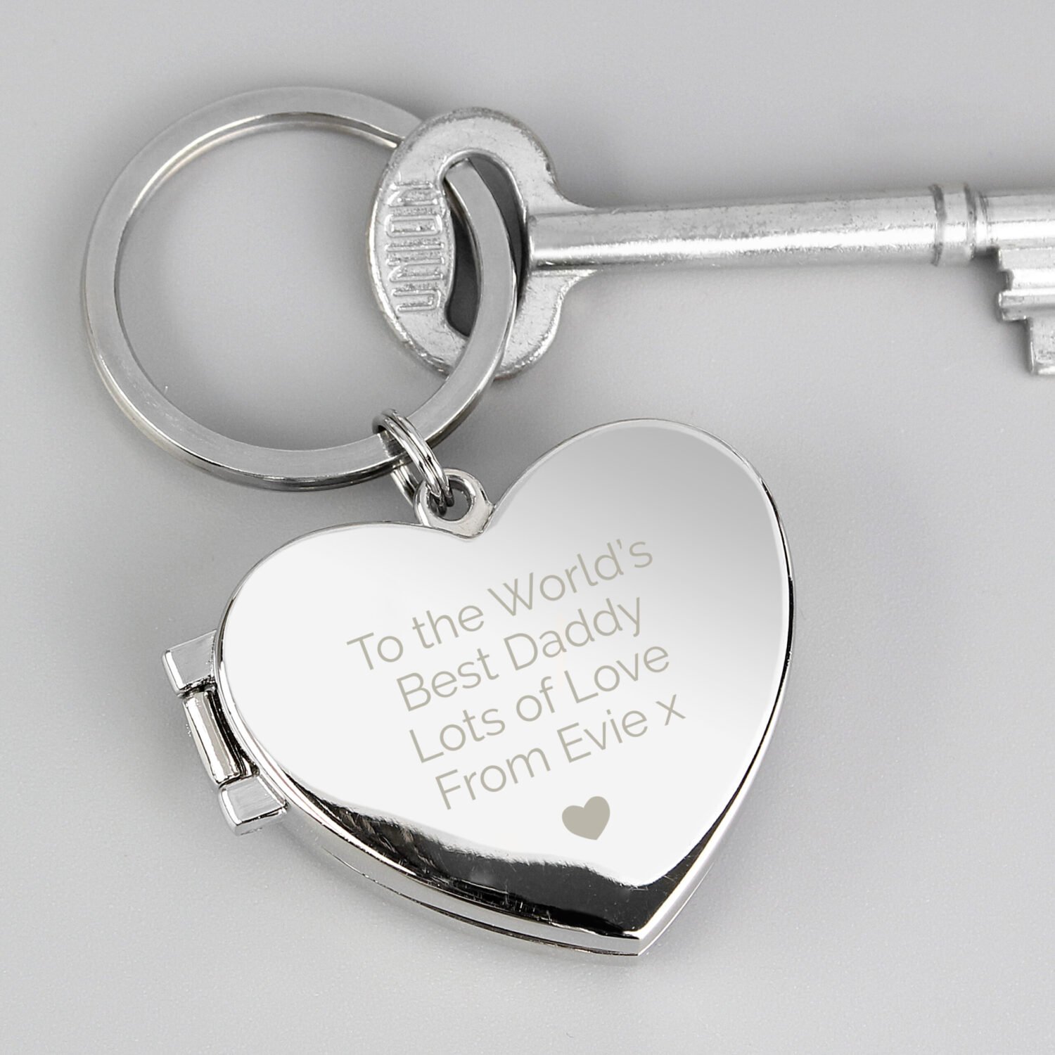 P0102U86 Personalised Heart Motif Heart Shaped Silver Nickel Plated Photoframe Keyring Personalised Heart Motif Heart Shaped Silver Nickel Plated Photo Frame Keyring - Image 1