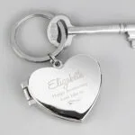 Personalised Swirl Heart Motif Heart Shaped Silver Nickel Plated Photoframe Keyring