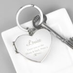 Personalised Swirl Heart Motif Heart Shaped Silver Nickel Plated Photoframe Keyring - Image 3