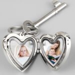 Personalised Swirl Heart Motif Heart Shaped Silver Nickel Plated Photoframe Keyring - Image 2