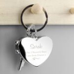 Personalised Swirl Heart Motif Heart Shaped Silver Nickel Plated Photoframe Keyring - Image 7