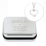 Personalised Sterling Silver Heart Necklace & Chrome Plated Heart Motif Gift Box - Image 8