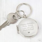 Personalised Heart Motif Silver Finish Round Photo Keyring