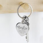 Personalised '#Bestie' Diamante Silver Nickel Plated Heart Shaped Keyring - Image 2