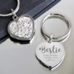 Personalised '#Bestie' Diamante Silver Nickel Plated Heart Shaped Keyring - Image 3