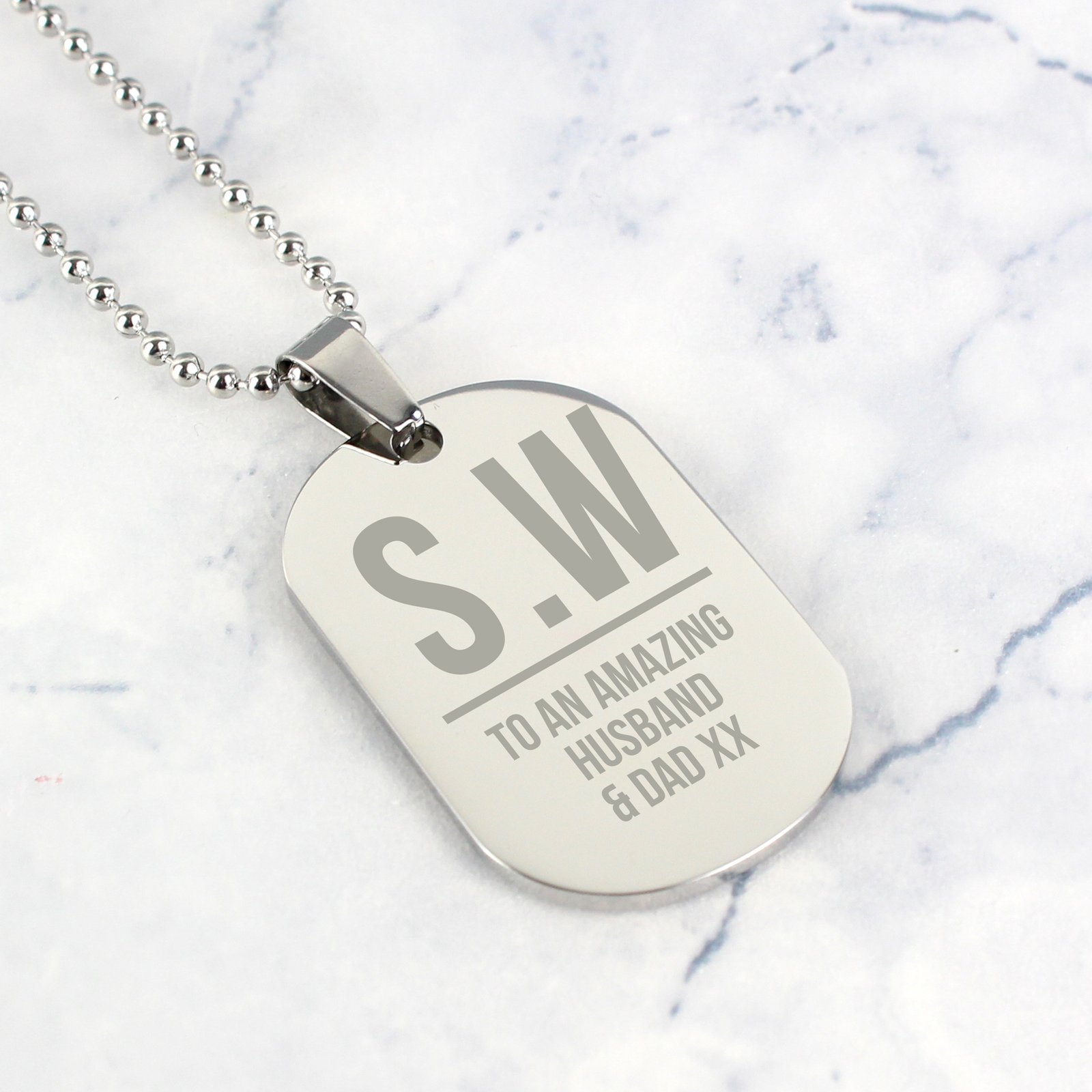 P0102V10 Personalised Initials & Message Stainless Steel Dog Tag Necklace Personalised Initials & Message Stainless Steel Dog Tag Necklace - Image 1