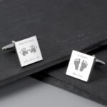Personalised Hands & Feet Motif New Baby Silver Finish Square Cufflinks - Image 4