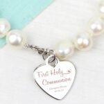 Personalised 'First Holy Communion' Swirls & Hearts White Freshwater Pearl Bracelet - Image 2