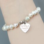 Personalised 'First Holy Communion' Swirls & Hearts White Freshwater Pearl Bracelet - Image 4