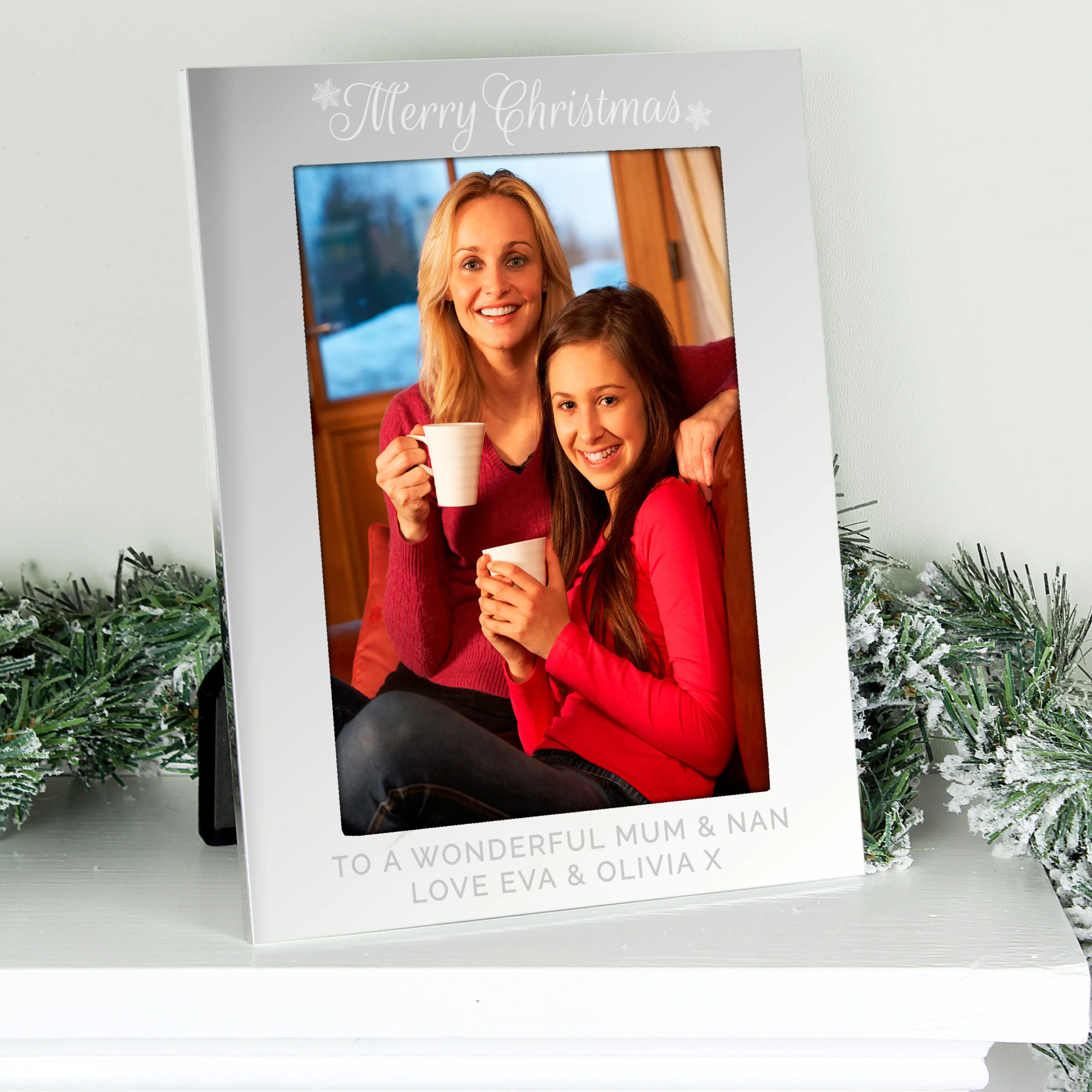 Personalised 'Merry Christmas' 5x7 Portrait Silver Aluminium Photo Frame - Image 2