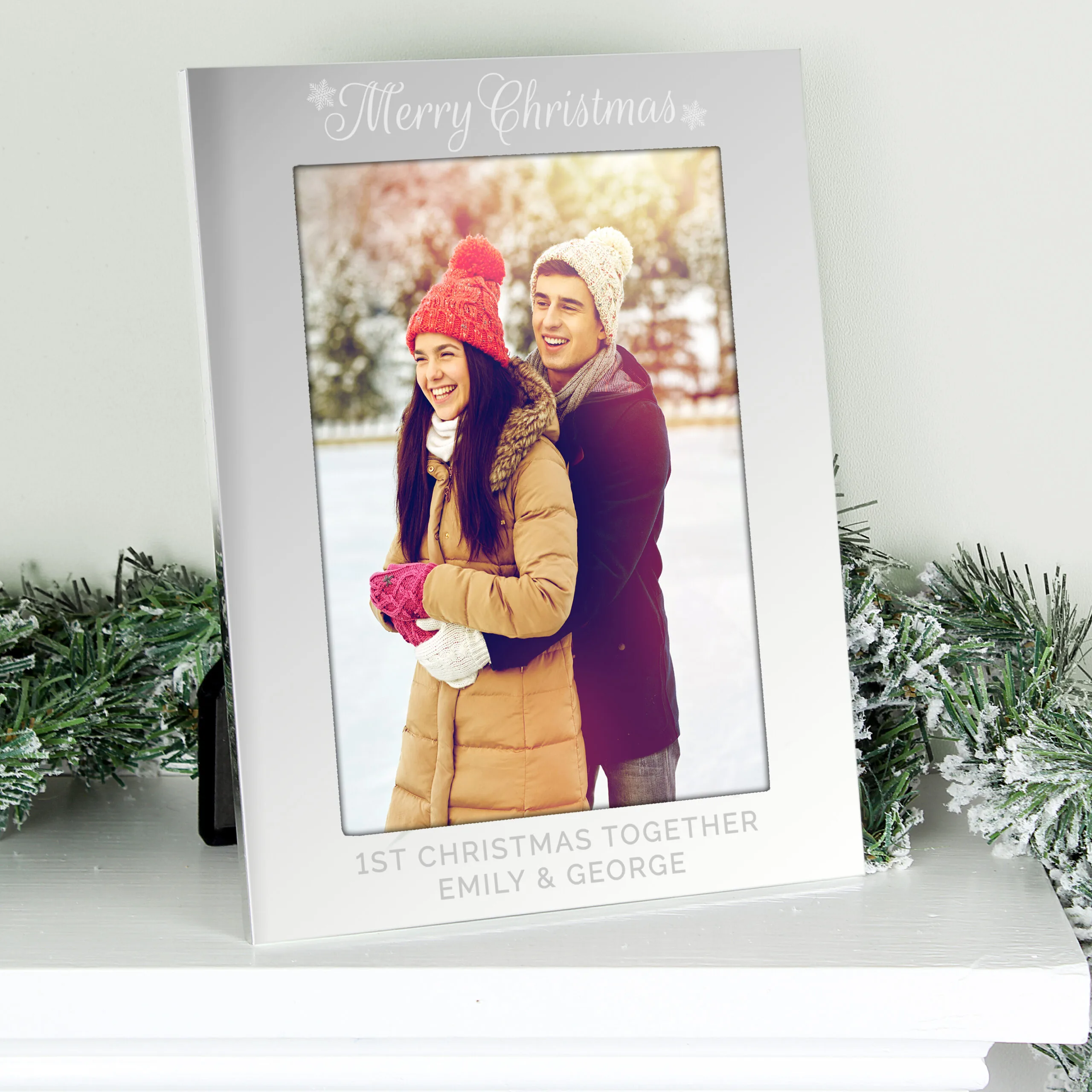 Personalised 'Merry Christmas' 5x7 Portrait Silver Aluminium Photo Frame - Image 4