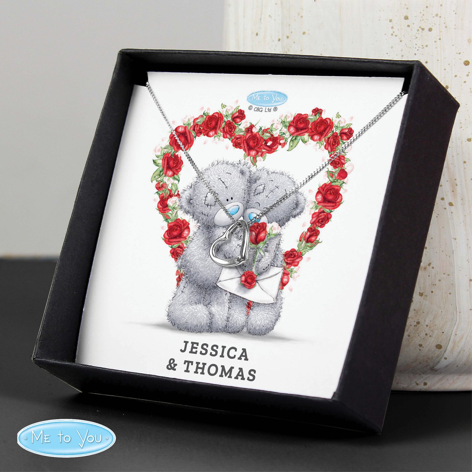 P0102W59 Personalised Me to You Rose Heart Design Sterling Silver Heart Necklace & Gift Box Personalised Me to You Rose Heart Design Sterling Silver Heart Necklace & Gift Box - Image 1