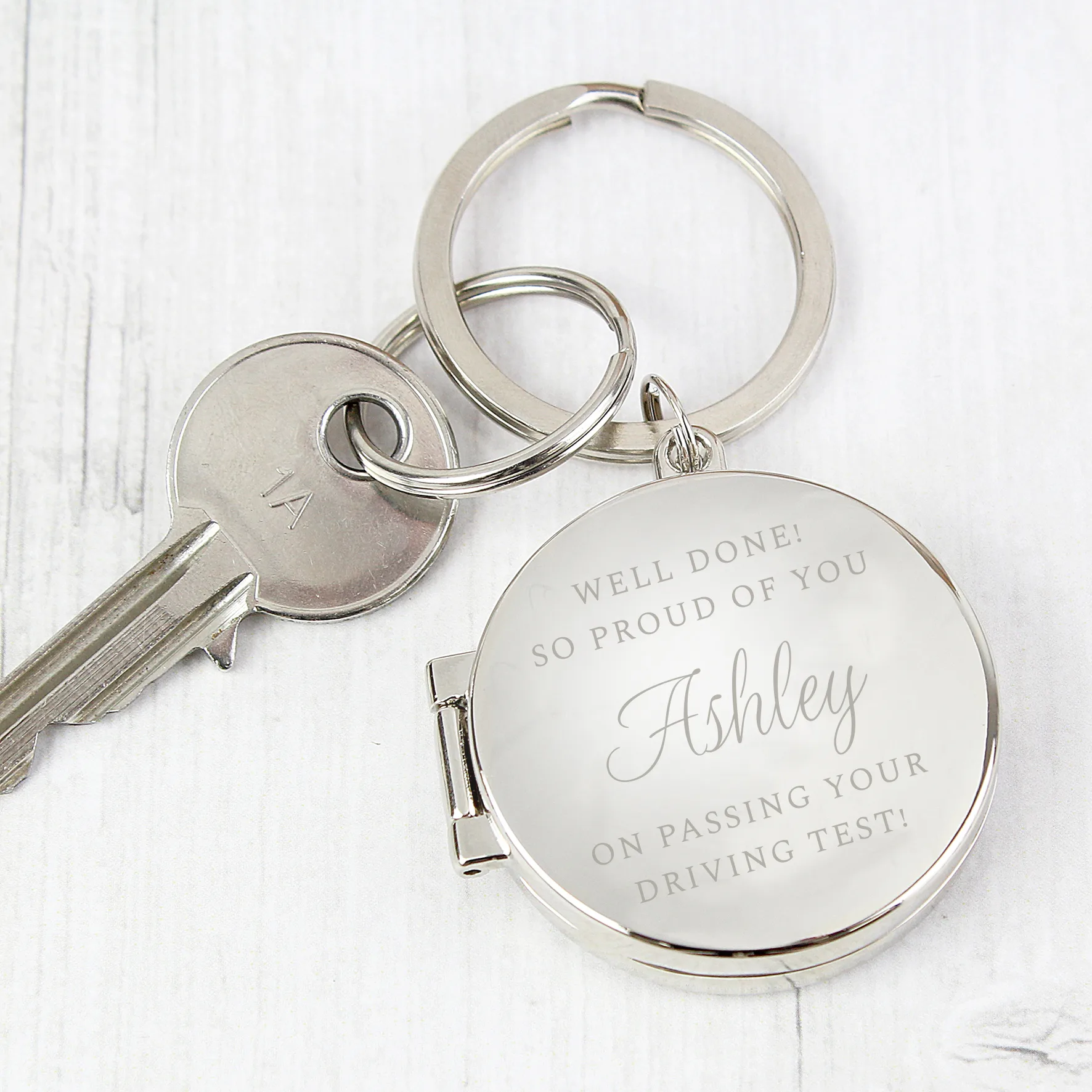P0102W65 Personalised Any Message Classic Design Silver Finish Photo Keyring Personalised Any Message Classic Design Silver Finish Photo Keyring - Image 1