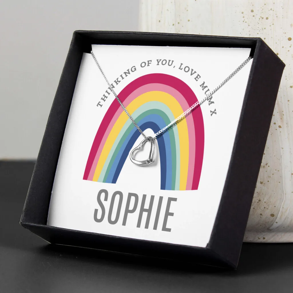P0102W76 Personalised Rainbow Design Sentiment Silver Tone Necklace & Gift Box 2