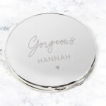 Personalised Heart Motif Round Silver Nickel Plated Compact Mirror