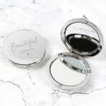 Personalised Heart Motif Round Silver Nickel Plated Compact Mirror - Image 2