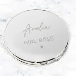 Personalised Heart Motif Round Silver Nickel Plated Compact Mirror - Image 3