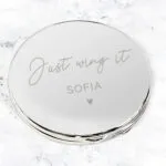 Personalised Heart Motif Round Silver Nickel Plated Compact Mirror - Image 4