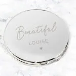 Personalised Heart Motif Round Silver Nickel Plated Compact Mirror - Image 5
