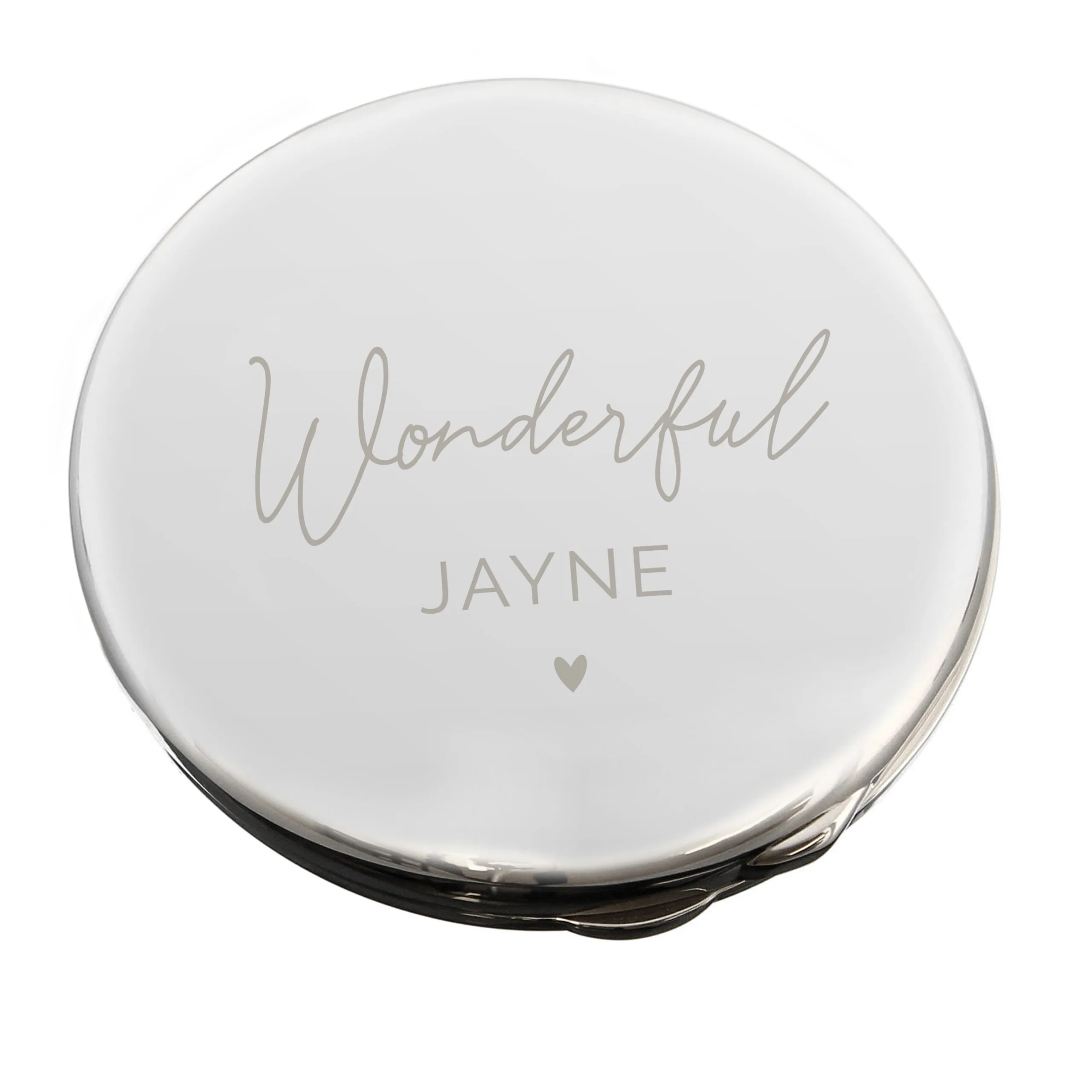 Personalised Heart Motif Round Silver Nickel Plated Compact Mirror - Image 6