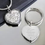 Personalised Name & Message Diamante Silver Heart Shaped Keyring