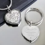 Personalised Name & Message Diamante Silver Heart Shaped Keyring - Image 2