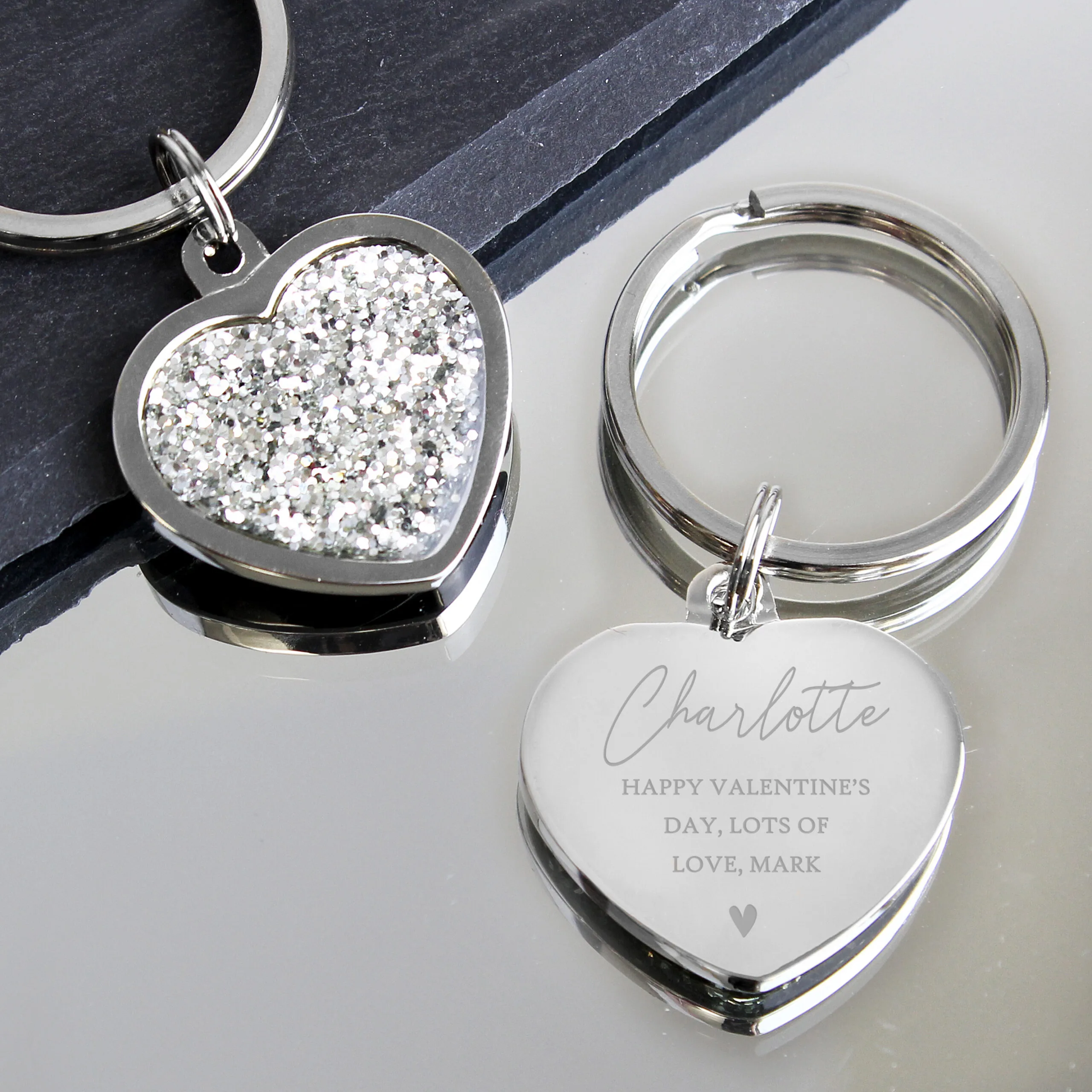 Personalised Name & Message Diamante Silver Heart Shaped Keyring - Image 2