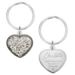 Personalised Name & Message Diamante Silver Nickel Plated Heart Shaped Keyring - Image 6