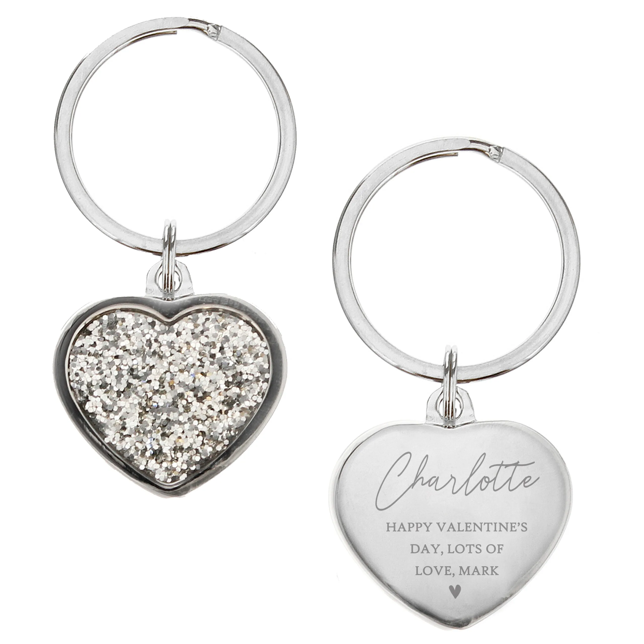 Personalised Name & Message Diamante Silver Heart Shaped Keyring - Image 6