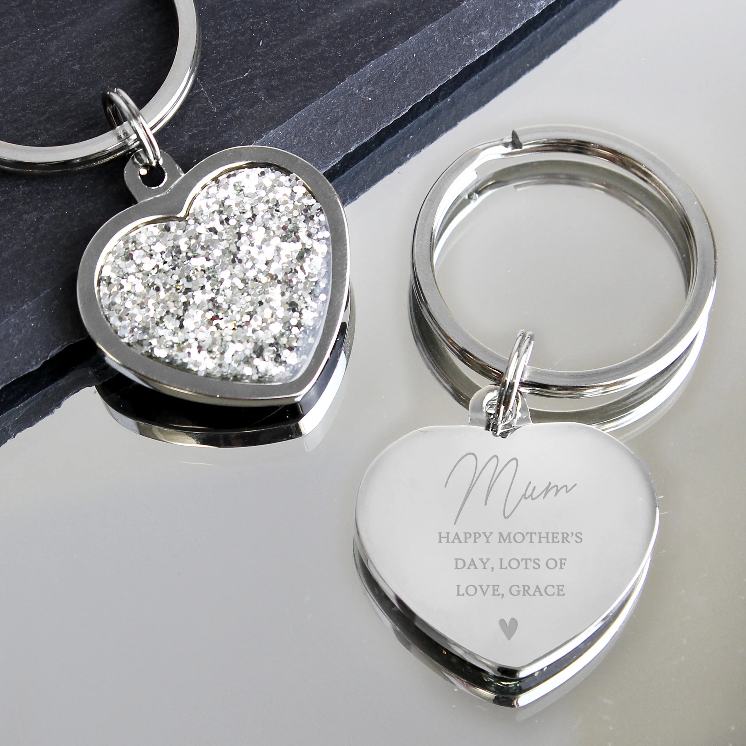 P0102W86 Personalised Name & Message Diamante Silver Nickel Plated Heart Shaped Keyring Personalised Name & Message Diamante Silver Heart Shaped Keyring - Image 1