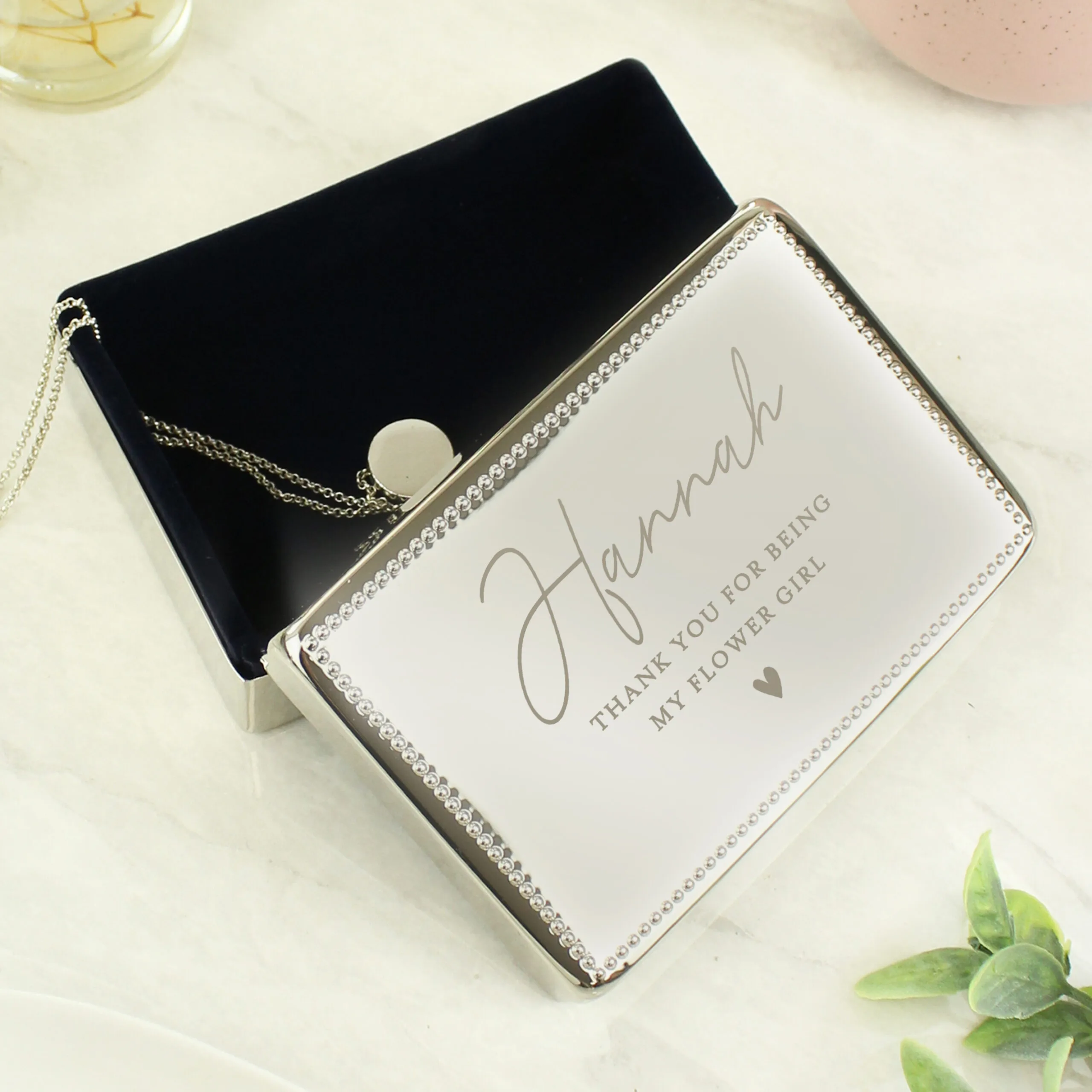 Personalised Name & Message Rectangular Silver Nickel Plated Jewellery Box - Image 2