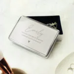 Personalised Name & Message Rectangular Silver Nickel Plated Jewellery Box - Image 3