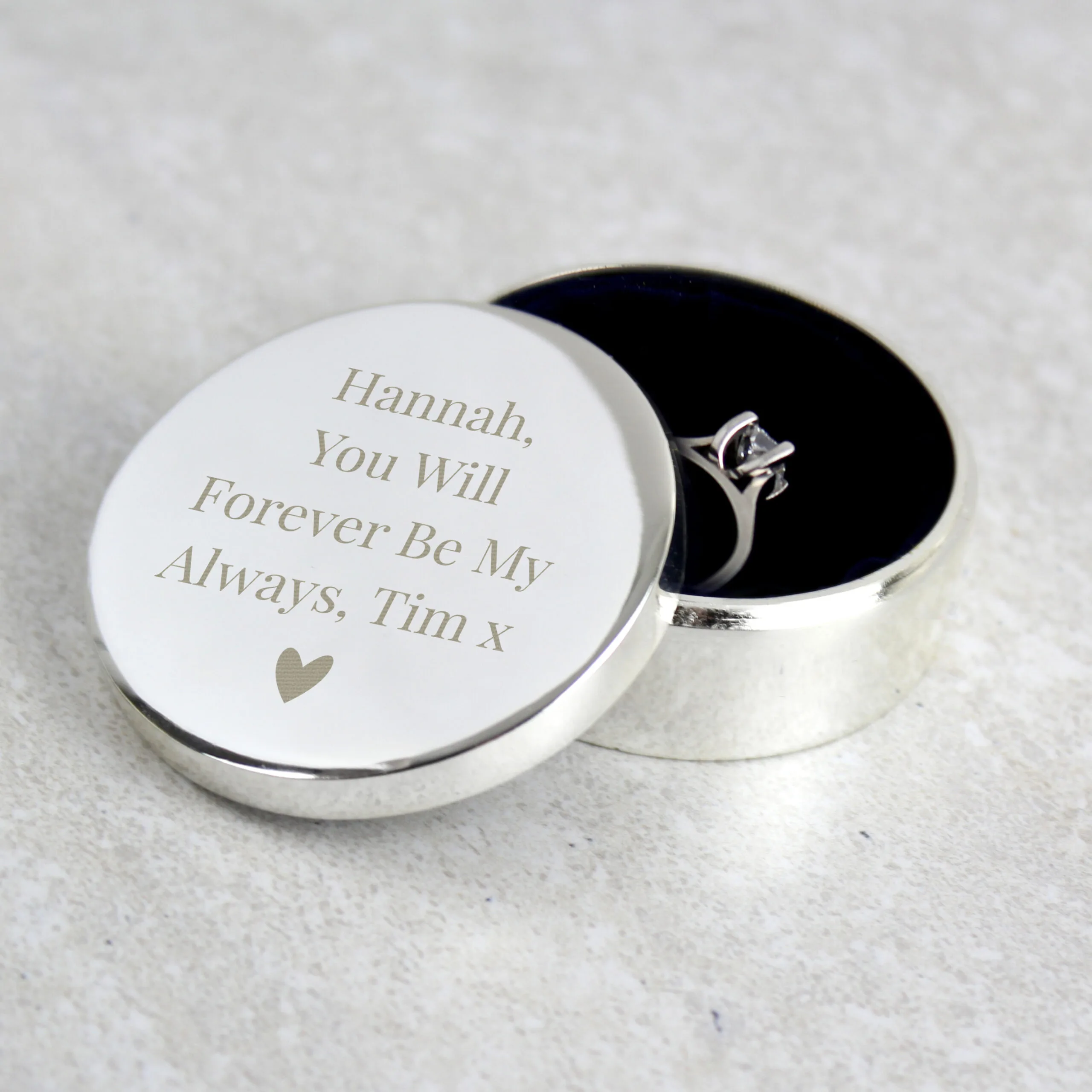 Personalised Any Message Round Silver Finish Ring Box - Image 4