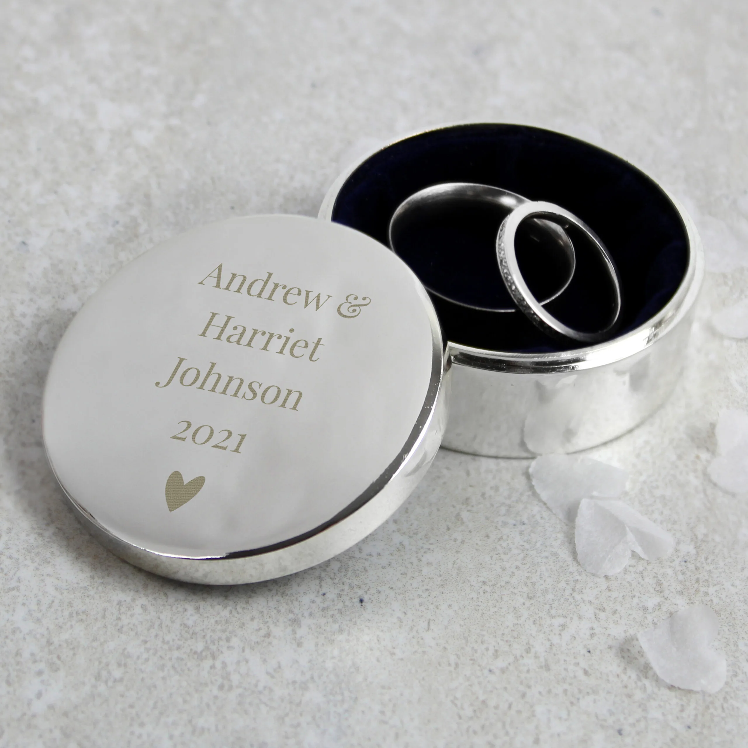 Personalised Any Message Round Silver Finish Ring Box - Image 7