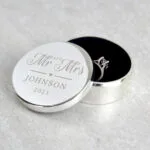 Personalised 'Mr & Mrs' Round Silver Finish Ring Box