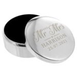 Personalised 'Mr & Mrs' Round Silver Finish Ring Box - Image 3