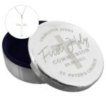 Personalised 'First Holy Communion' Round Trinket Box & Sterling Silver Cross Necklace Set - Image 3